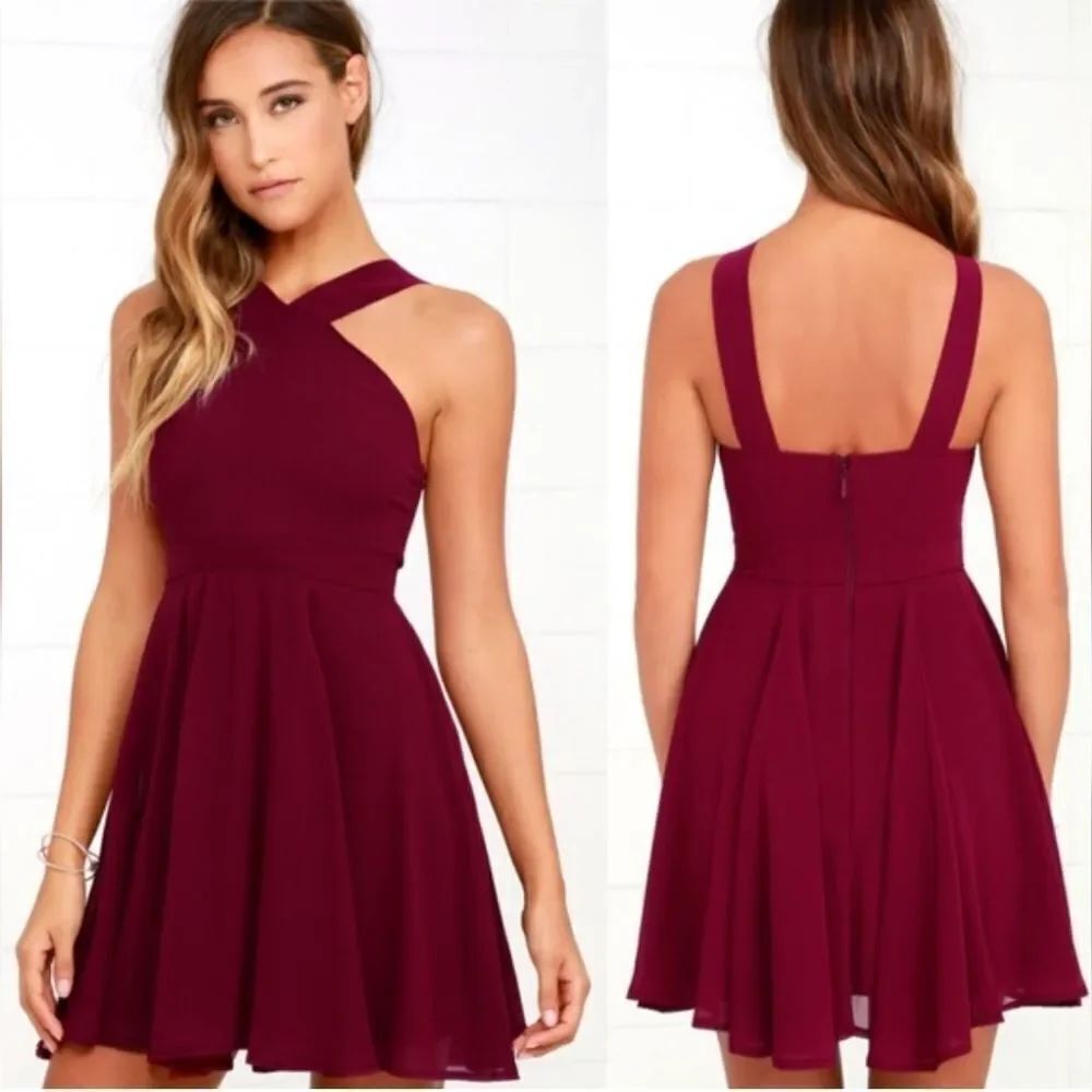 Lulus Forevermore Burgundy Skater Dress. Dressy. Cocktails. Date Night